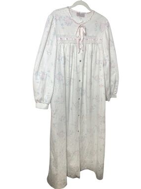 Vandemere vintage nightgown long robe floral flannel pearl snap prairie XL